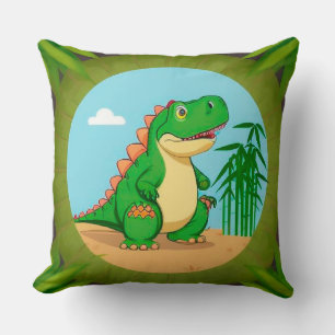 Cartoon dinosaurus in een tropisch landschap kussen