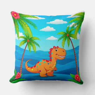 Cartoon dinosaurus in een tropisch landschap kussen