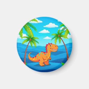 Cartoon dinosaurus in een tropisch landschap magneet