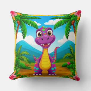 Cartoon dinosaurus in een tropisch tafereel kussen