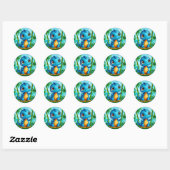 Cartoon dinosaurus Leuk Cadeau voor Kinderen, Spee Ronde Sticker (Vel)