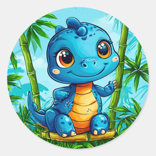 Cartoon dinosaurus Leuk Cadeau voor Kinderen, Spee Ronde Sticker (Voorkant)
