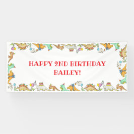 Cartoon dinosaurus thema kinder verjaardagsbanner spandoek