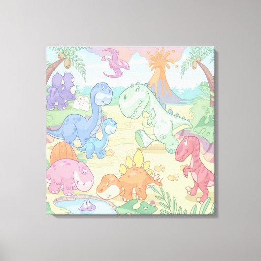 Cartoon Dinosaurus Verpakt Canvas Afdruk (Voorkant)