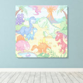 Cartoon Dinosaurus Verpakt Canvas Afdruk (Insitu (Houten vloer))
