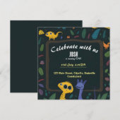 Cartoon dinosaurussen 1e verjaardagsuitnodiging save the date (Voorkant / Achterkant)