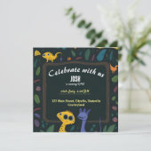 Cartoon dinosaurussen 1e verjaardagsuitnodiging save the date (Staand voorkant)