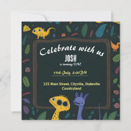 Cartoon dinosaurussen 1e verjaardagsuitnodiging save the date