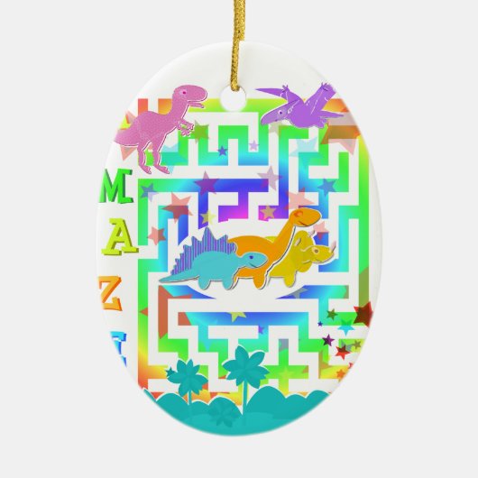 Cartoon Dinosaurussen in een kleur Maze Ornament (Voorkant)