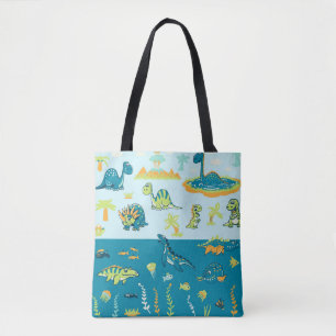 Cartoon Dinosaurussen: Land & Zee Set Tote Bag