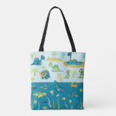 Cartoon Dinosaurussen: Land & Zee Set Tote Bag (Achterkant)