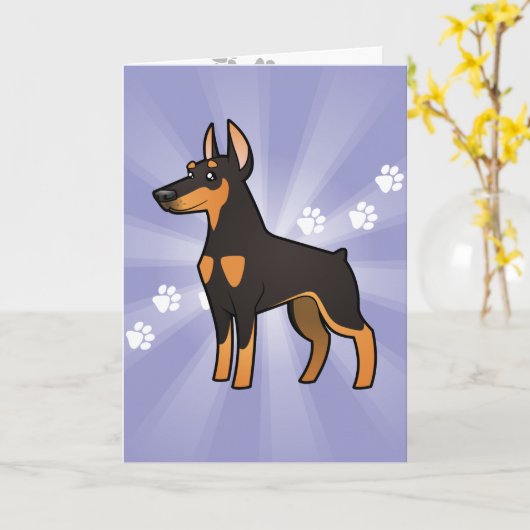 Cartoon Doberman Pinscher Kaart (Gele Bloem)