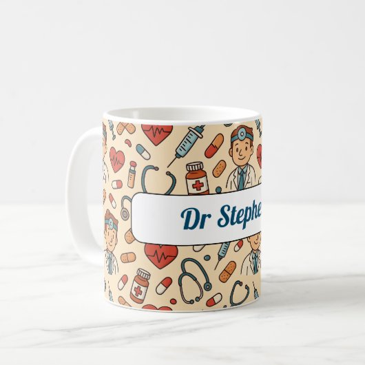 Cartoon Doctor Science Pattern Koffiemok (Voorkant links)