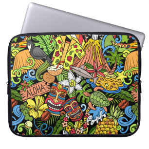 Cartoon doedels Hawaii naadloos. Achtergrond Laptop Sleeve