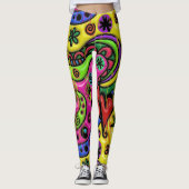 Cartoon doedle druppelverf abstract leggings (Voorkant)