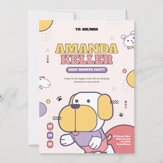 Cartoon Dog Baby shower Uitnodiging (Voorkant)