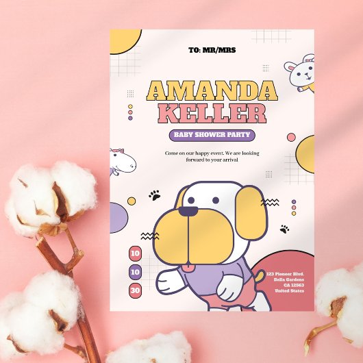 Cartoon Dog Baby shower Uitnodiging