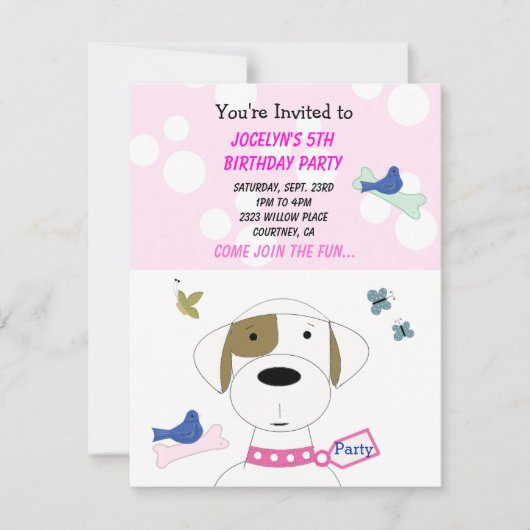 Cartoon Dog Birthday Party Invitation Kaart (Voorkant)