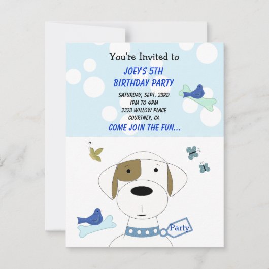 Cartoon Dog Birthday Party Invitation Kaart (Voorkant)