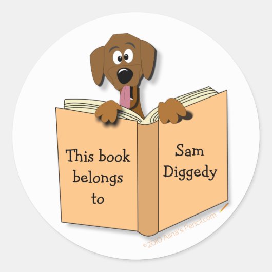 Cartoon Dog Bookplate Stickers Sjabloon (Voorkant)