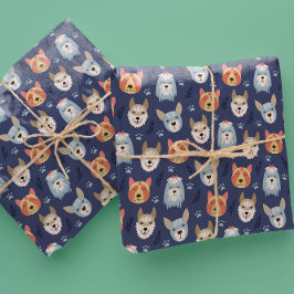 Cartoon dog gezichten en poten naadloze patroonomh cadeaupapier