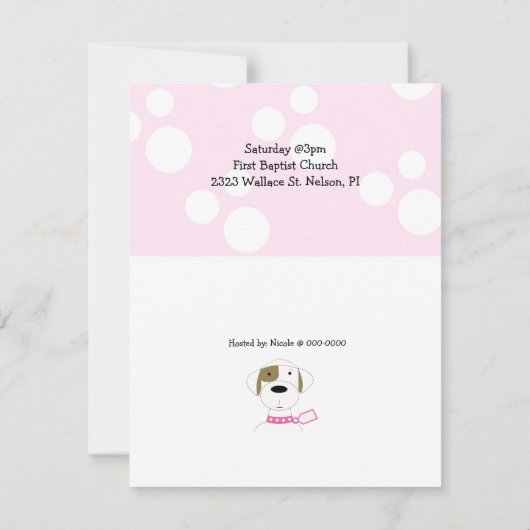 Cartoon Dog Girls Baby shower Kaart (Achterkant)