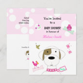 Cartoon Dog Girls Baby shower Kaart (Voorkant / Achterkant)