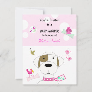 Cartoon Dog Girls Baby shower Kaart