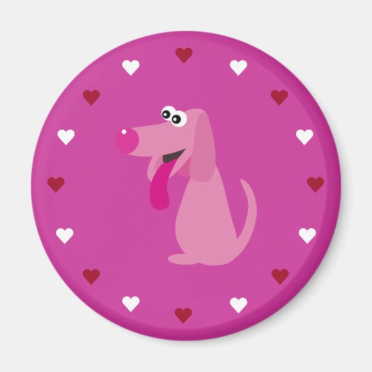 Cartoon Dog & Hearts  Roze Charity Magneet (Voorkant)