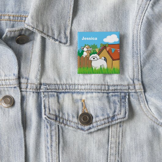 Cartoon Dog House Naburen gepersonaliseerd Vierkante Button 5,1 Cm (In situ)