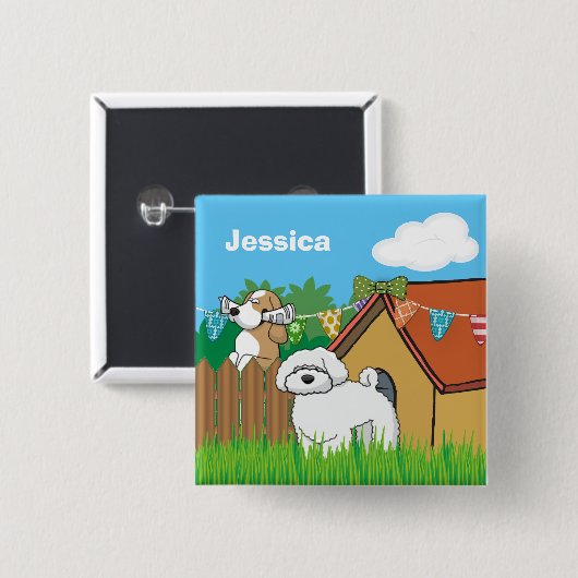 Cartoon Dog House Naburen gepersonaliseerd Vierkante Button 5,1 Cm (Voorkant /achterkant)