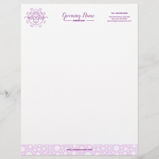 Cartoon Dog Illustratie voor Grooming Briefhoofd (Voorkant)