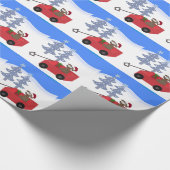 Cartoon Dog in een Rode Wagon Cadeaupapier (Hoek)
