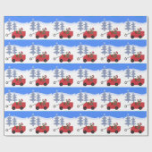 Cartoon Dog in een Rode Wagon Cadeaupapier (Vlak)