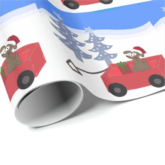 Cartoon Dog in een Rode Wagon Cadeaupapier (Rol Hoek)