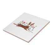 Cartoon Dog in roze en gele bloemen Tegeltje (Zijkant)