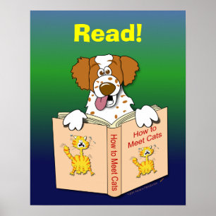 Cartoon Dog las Funny School Education Reading Poster