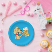 Cartoon Dog met bier Papieren Bordje (Feest)