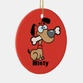 Cartoon Dog met een bot in zijn mond Keramisch Ornament (Rechts)
