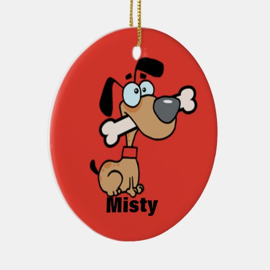 Cartoon Dog met een bot in zijn mond Keramisch Ornament (Rechts)