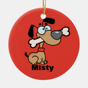 Cartoon Dog met een bot in zijn mond Keramisch Ornament