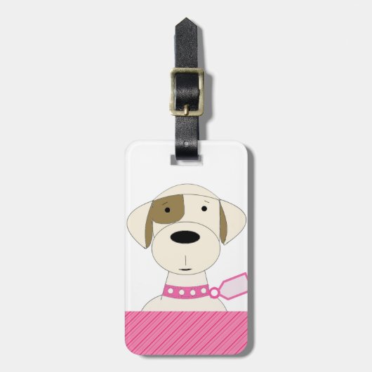 Cartoon Dog met roze kraag Bagagelabel (Voorkant verticaal)