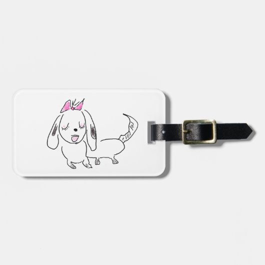 Cartoon Dog met roze romp Bagagelabel (Voorkant horizontaal)