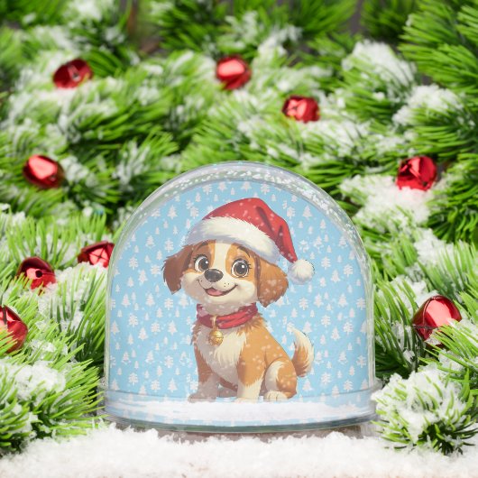 Cartoon Dog met Santa Hat Christmas Snow Wereldbol Sneeuwbol (Kerstmis)