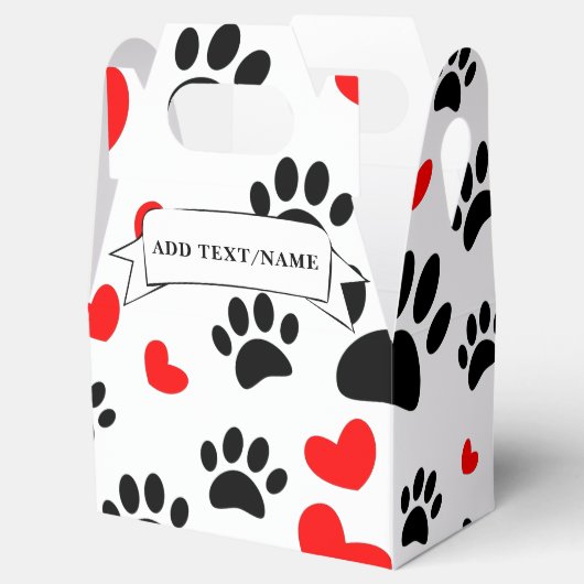 Cartoon Dog Paw Prints en Rode Harten Custom Bedankdoosjes (Geopend)
