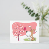 Cartoon Dog Puppy Bird Blossom Pink Flower Tree Briefkaart (Staand voorkant)