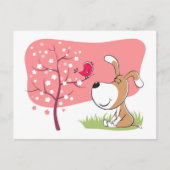 Cartoon Dog Puppy Bird Blossom Pink Flower Tree Briefkaart (Voorkant)