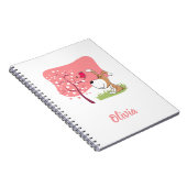 Cartoon Dog Puppy Bird Flower Blooming Pink Spring Notitieboek (Rechterzijde)