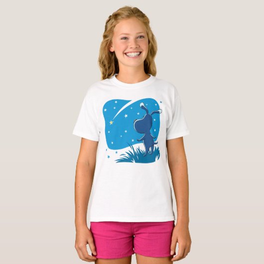 Cartoon Dog Puppy Shooting Star Blue Sky T-Shirt (Voorkant volledig)