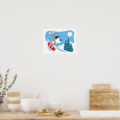 Cartoon Dog Puppy Snowboard Winter Snow Sun Poster (Keuken)